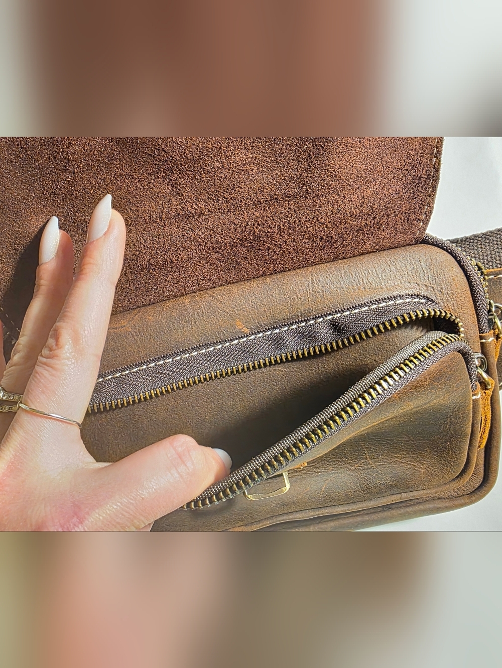 Kattee Brown Leather Sling Bag - Compact Everyday Carry - Picture 11 of 11